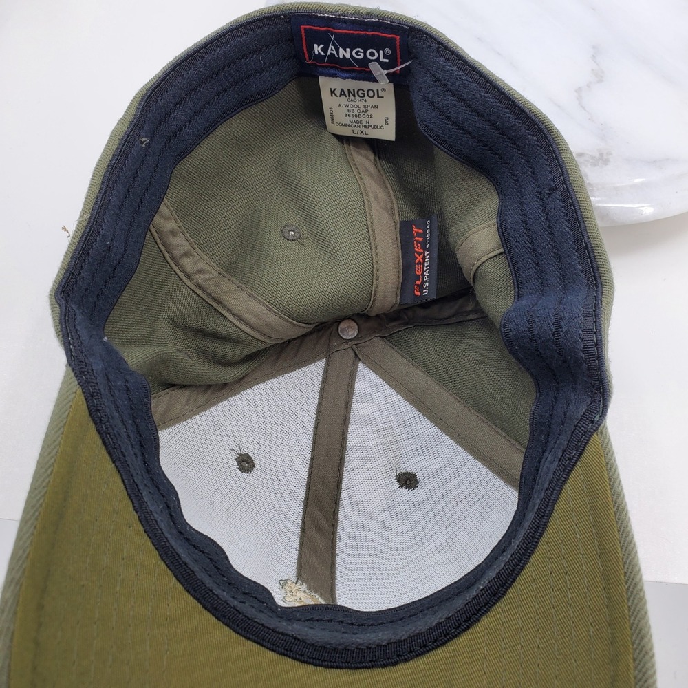 Kangol Flexfit Wool Blend Baseball Cap Olive Green Kangaroo Logo Preppy L/XL - Picture 4 of 10